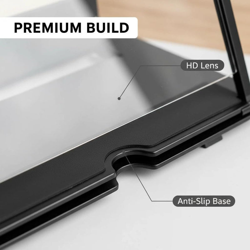 12" Phone Screen Magnifier for Cell Phone, Foldable 3D HD Acrylic Screen Amplifier, Portable Smartphone Screen Enlarger Stand for Movies & Gaming, Universal Phone Stand for All Smartphones (Black)
