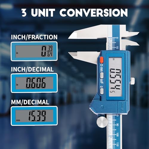 Dasqua 6” IP54 Digital Caliper, Stainless Steel Water-Resistant Precision Measuring Tool with Large LCD, Inch/Metric/Fraction Switch, Resolution 0.0005"/0.01mm/1/128, Accuracy ±0.001"/0.02mm IP54 6"