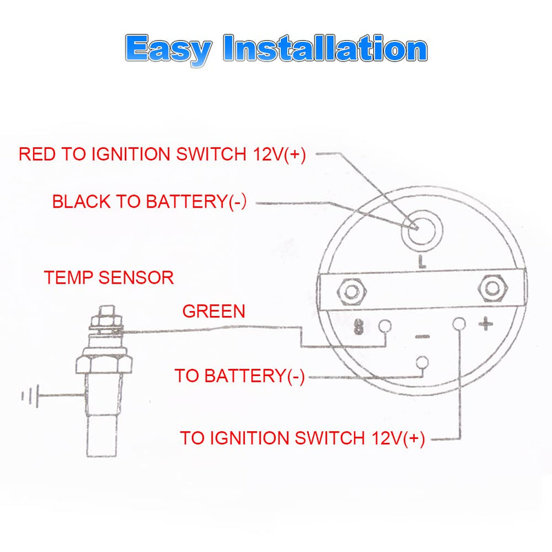 WATERWICH 2inch 52mm Water Temperature Gauge 100-250℉ Water Temp Thermometer Meter Kit DC12V for Ship Car Truck Vehicle Automotive Boat Marine
