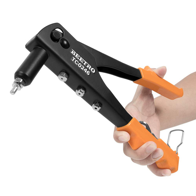 BEETRO Heavy Duty Hand Riveter, Rivet Gun, 3/32"-1/8"-5/32"-3/16", 4 Nosepieces Set Includes 100pcs Rivets, Durable and Suitable for Metal, Plastic and Leather 10.5'' Rivet Gun