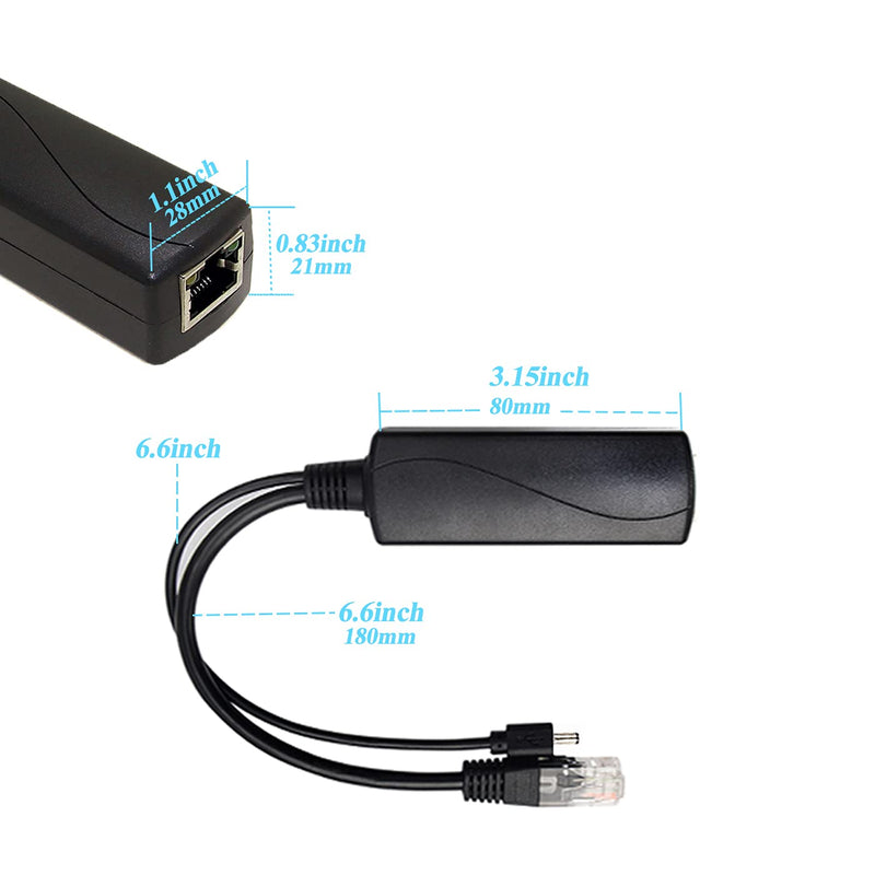 Revotech Gigabit PoE Splitter 48V to 12V 2A, 5.5x2.5mm DC IEEE 802.3af/at Standard Power Over Ethernet Splitter Adapter for Security IP Camera,Voip Phone, AP (PS5712TG-25) 12V 2A DC Plug 5.5x2.5mm DC