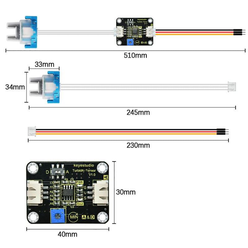 KEYESTUDIO Turbidity Sensor Module V1 for Arduino,Water Quality Monitor Particles Water/Liquid Turbidity Level Tester