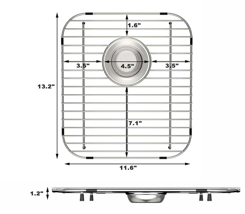 Sink Bottom Grid Kitchen Universal Sink Grate, 304 Stainless Steel Sink Rack Protector with Rear Drain 13.2" X 11.6" 13.2"L X 11.6"W 1 PACK