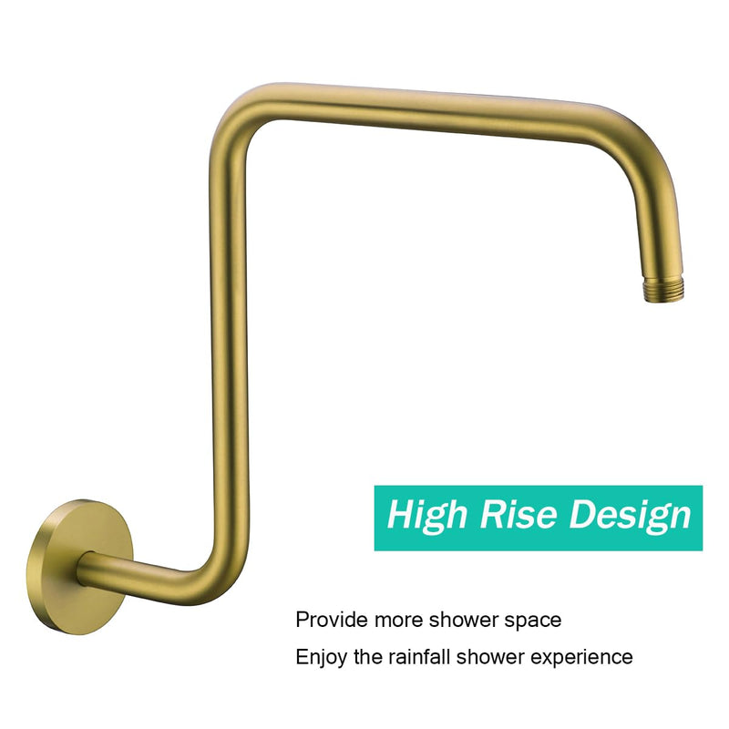 16 Inches Shower Arm with Flange,S Shaped Gooseneck Shower Head Arm,High Rise Shower Head Extension Arm,Champagne Bronze,SE-RD91058-16CB Round Flange-16″ Champagne Bronze