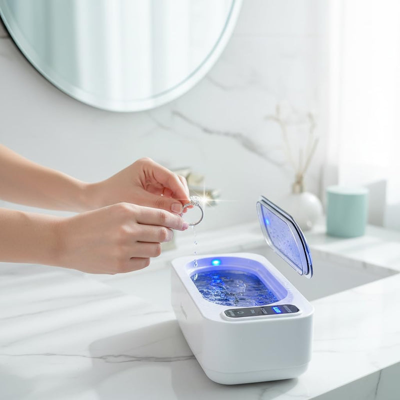 Ultrasonic Jewelry Cleaner, 50KHz Ultrasonic Cleaner 16.9oz for Eyeglasses Retainers Dentures Watches Coins, 4 Cleaning Modes, 304 Stainless Steel Tank with Watch Stand