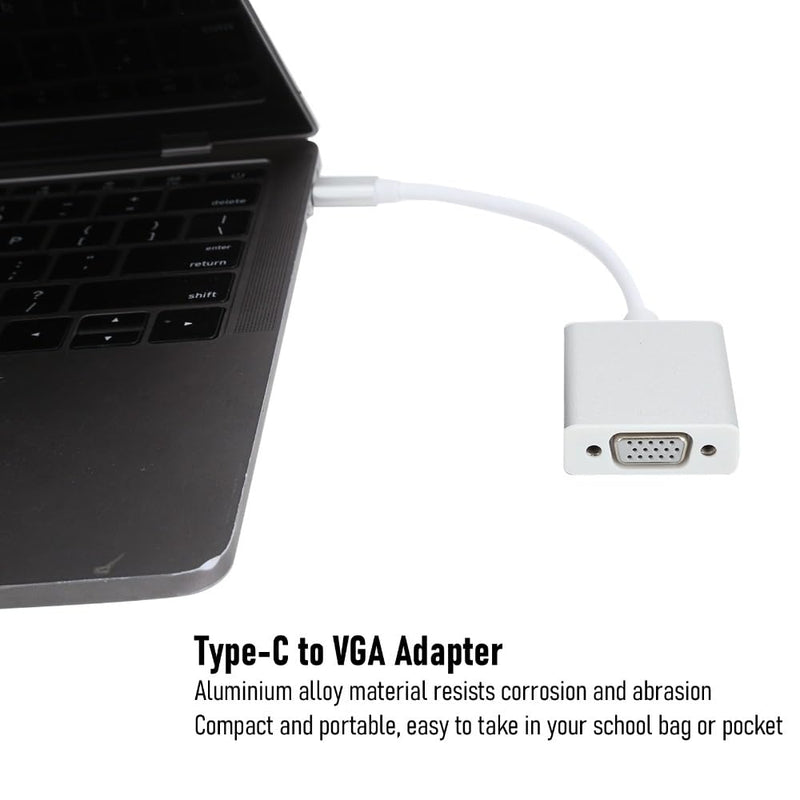 7.87in Aluminium Alloy Type-C Male to VGA Female Adapter 1080P USB 3.1 Plug and Play Portable Video Adapter for OS X Desktop Computer