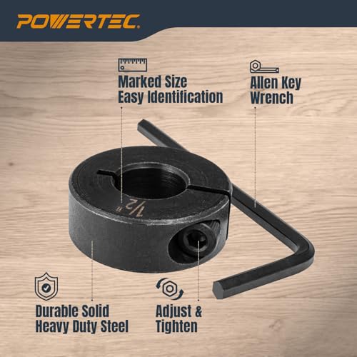  [AUSTRALIA] - POWERTEC Drill Bit Stop Collar Set, 7 Piece Set Adjustable Drill Bit Depth Stopper w/Allen Wrench, Bits Stop w/Imperial System Size Markings 1/8",3/16",1/4",5/16",3/8",7/16",1/2", 2 Sets (71491-P2) 2PK 7PC Imperial Drill Stop Set (1/8"-1/2")