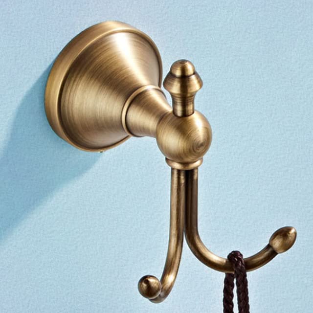 Vintage Style Wall Mounted Towel Hooks Antique Brass Bathroom Robe Coat Hanger with Brushed Double Hooks,2PACK 2PACK