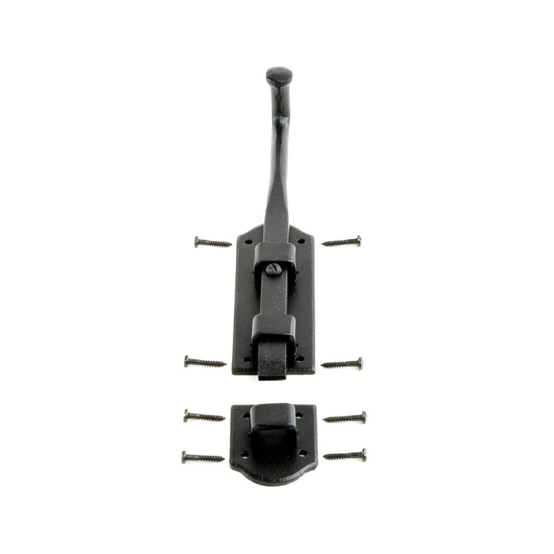 Renovators Supply Manufacturing Slide Bolt Latch 9 in. Black Iron Ball Tip Style Slide Bolt with Mounting Hardware Pack of 2