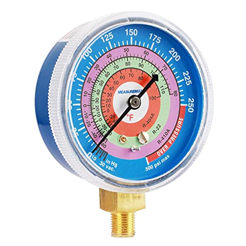 Measureman Refrigeration Pressure Gauge, 2-3/4" Dial, Blue Dial & Red Dial, 1/8" NPT Lower Mount, 30inHg-0-250psi & 0-800psi kit 2-3/4" Dial (Red & Blue Kit)