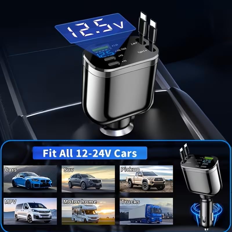Retractable 5-in-1 Charging in-Car Device | High-Power, Battery-Free 66.0