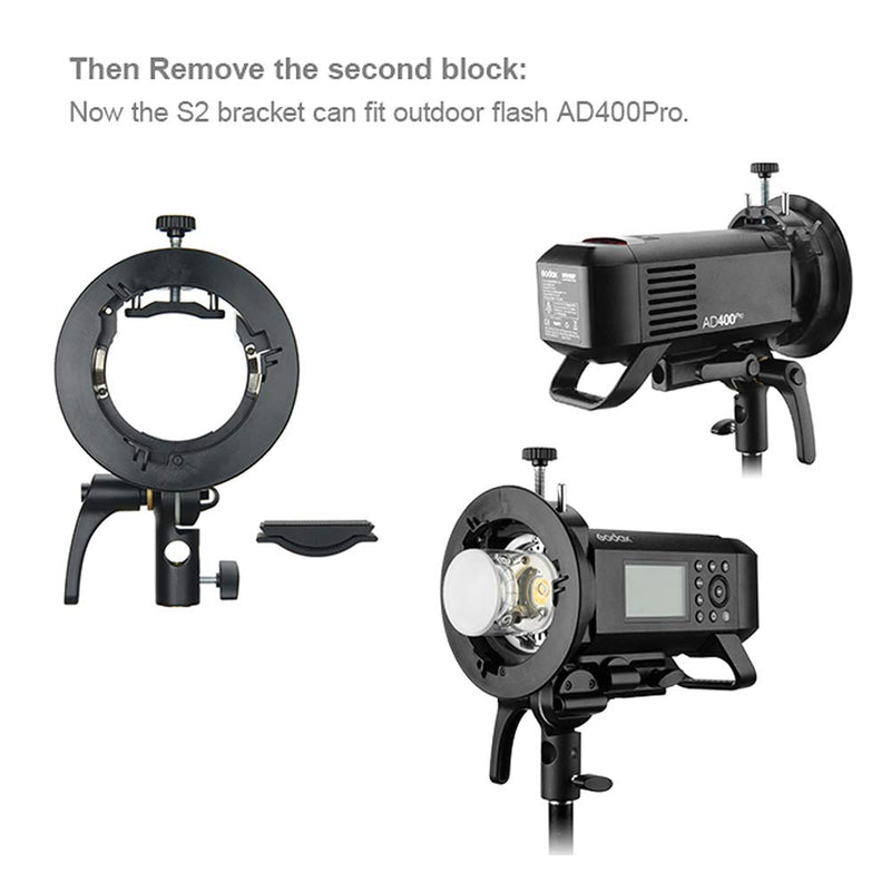 Godox S2 S-Type Bracket Bowens Mount Holder for Godox V1 V860II TT350 AD400Pro AD200Pro Series Speedlite Flash with Snoot Softbox Reflector Beauty Dish