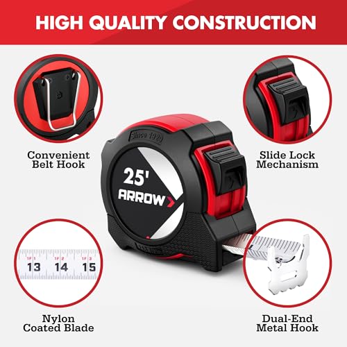 Arrow 25FT Tape Measure, Easy Read Measuring Tape with Dual Locking System 1