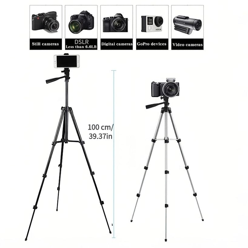 43" Phone Tripod & Camera Tripod, Aluminum Stand with 360° Ball Head, Height 21"-43.31", Bonus U-Mount Bracket Included, Multi-Angle Holder for Live Stream, Selfies & Video Recording