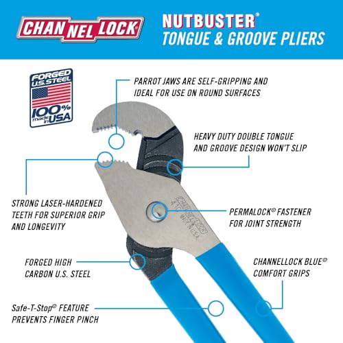 Channellock Tongue-and-Groove Pliers 410 - Double Tongue & Groove, 1-1/8 In. Jaw - 9-1/2 In. 9.5 inches
