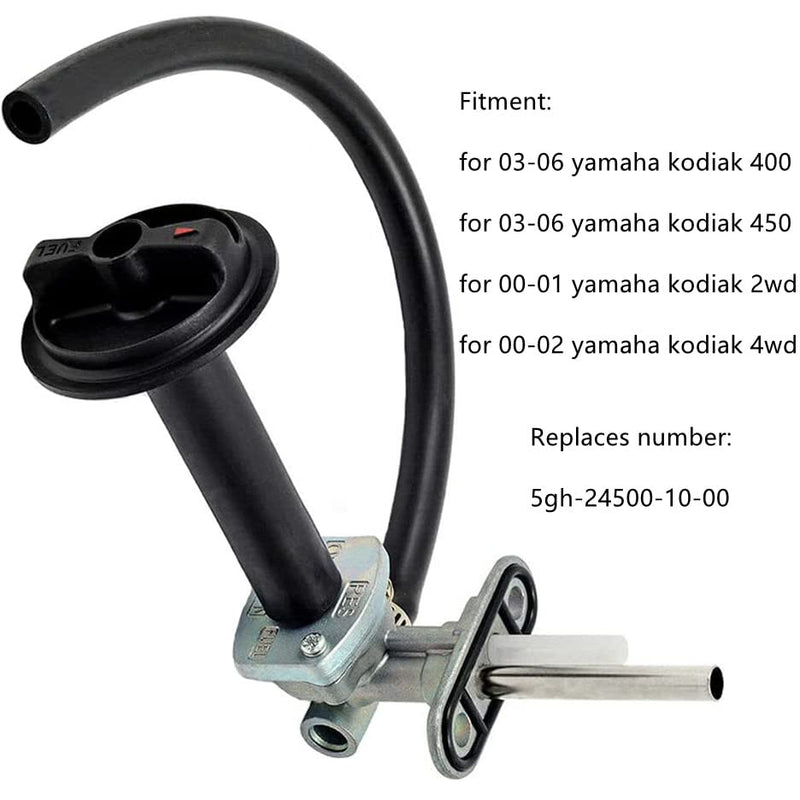Earlyred Fuel Tank Switch Valve with Lever Screw Compatible with Yamaha Kodiak YFM400FA YFM450FA YFM400 YFM450 4x4 2003-2006 Fuel Petcock Switch Shutoff Valve and Lines Replace 5GH-24500-10-00