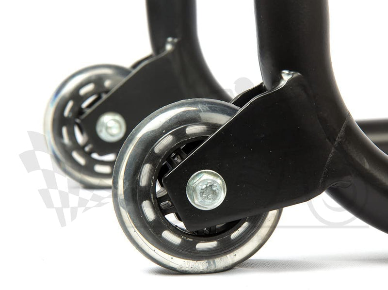 GRAND PITSTOP Motorcycle Stand, Paddock Lift Stand for Rear Wheel with Fork & Swingarm Spool,Weight capicity 529 lbs/240 Kg's, Dismantable Stand, for Honda Kawasaki Suzuki Motorcycles, Black