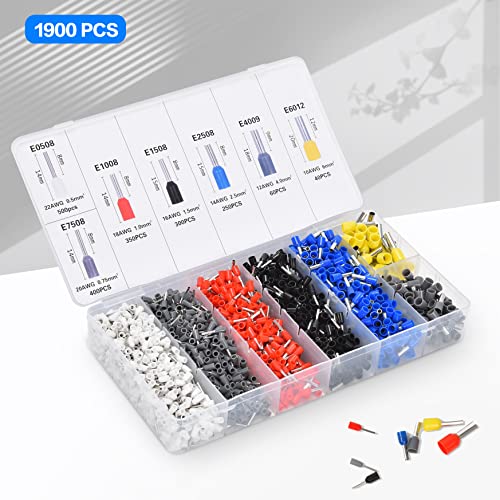 Ferrule Crimping Tool Kit, CNAODUN for AWG 23-7 with 1900PCS Wire Ferrules Terminals Self-Adjustable Ratchet Wire Ferrule Crimper Ferrule Crimping 6-4A
