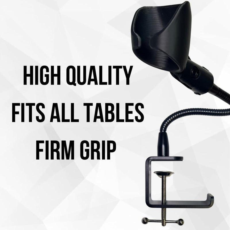 Microphone stand compatible with Nuance PowerMic 3, PowerMic 4 and Philips SpeechMike hands free dictation microphone, Gooseneck 13”, Flexible Clamp-On Desktop Mic Stand with 360°