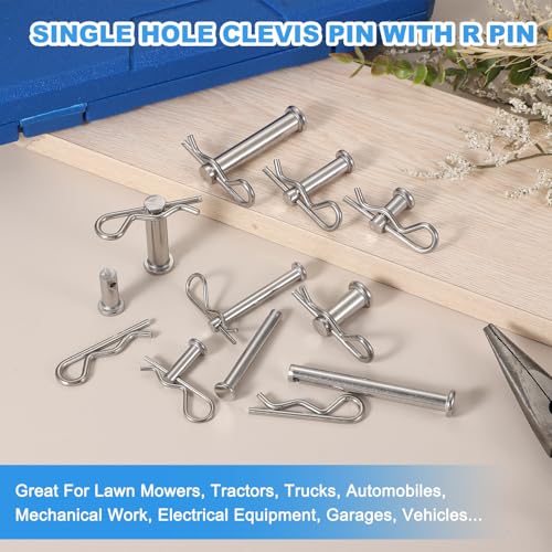 Clevis Pin with R Shaped Spring Cotter Pin M10x90mm Single Hole Clevis with R - Clip Fits for Automotive Mechanics Cars Trucks, (6 Pcs, Silver)