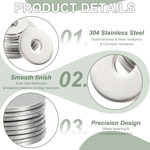 Flat Washers, 304 Stainless Steel Hardware Assorted Washer, 14 x 6 x 1 mm Fit for Bolts Screws Industrial Use (300 Pack, Silver) 300