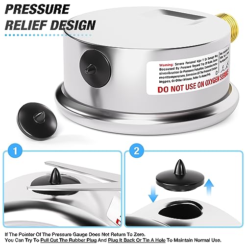 MEANLIN MEASURE 0~160Psi Liquid Filled Pressure Gauge 1/4" NPT 2.5" FACE DIAL Stainless Steel Glycerin Filled WOG Water Oil Air Lower Mount (with 2PCS Snaps) 0-160Psi Lower Mount (1/4NPT)
