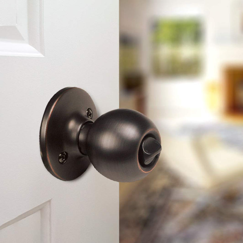 Design House Ball Privacy Door Knob for Bed & Bath Doors, Oil Rubbed Bronze Finish, Locking Interior Door Knob, Reversible Left or Right Hand, Adjustable Latch, ANSI Grade 3 Certified, Model 791590
