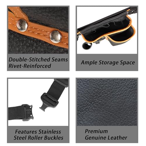 Leather Tool Belt, Electrician Tool Pouch, Genuine Leather Construction, Featuring 6 Pockets, Electrical Tape Chain, and Tape Measure Pouch. (Electrician Tool Kit) Electrician Tool Kit