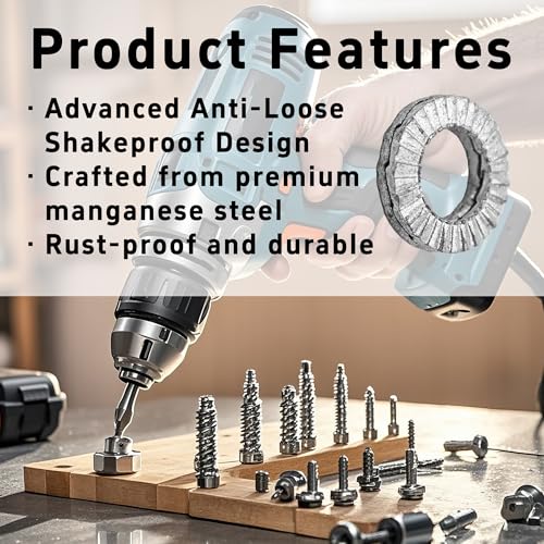 50Pcs M6 Wedge Lock Washers, Vibration Proof Manganese Steel Lock Washer Set, Anti-Loose Shakeproof Washers for Bolts, Machinery, Automotive, Quick Install, Precise Fit