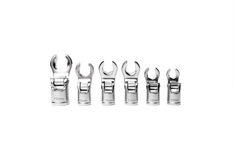 4LIFETIMELINES 3/8" Drive Crow's Feet Adjustable Flare Nut Sockets | 6 Piece Metric Set, 10mm, 12mm, 13mm, 14mm, 15mm, 17mm 0.394 - 0.669 in