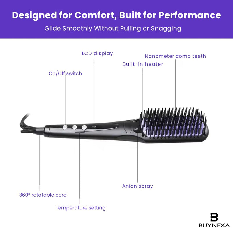 Professional 3-in-1 Hair Straightener Brush – Quick-Heating Ceramic Ionic Hot Comb with Anti-Scald Safety, LCD Display & Dual Voltage for Travel and Everyday Use
