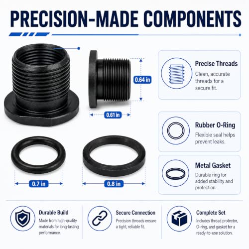 8 Pcs Thread Protector, 1/2 x 28 Convert to 5/8x24 with Crush Washer Steel black-1