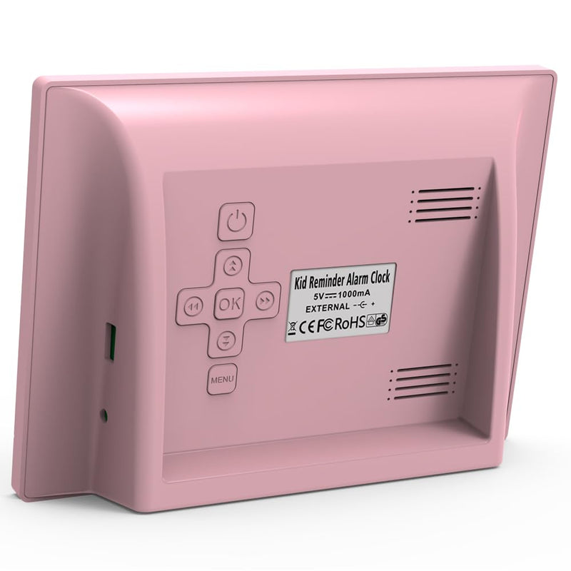 Kids Digital Alarm Clock Colorful, 7" Large LED Time Display Children's Sleep Trainer, Eye-Caring Digital Clock for Girls Boys Bedrooms Bedside, 17 Alarm Clock Settings Easy to Use Kids Birthday Gift Pink