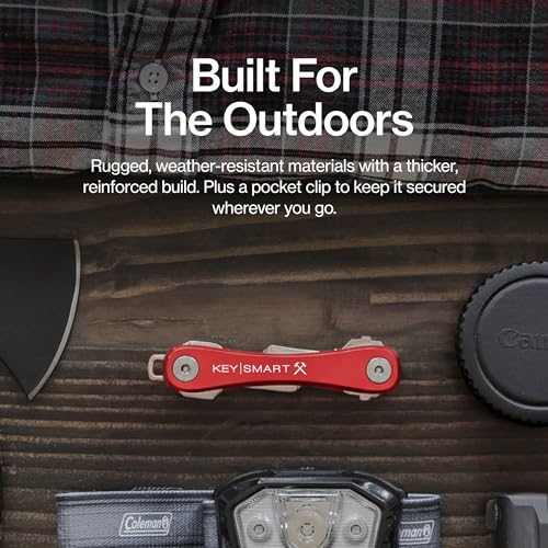 KeySmart Rugged Keychain Multitool Key Holder, Up to 14 Keys Red 1 Pack