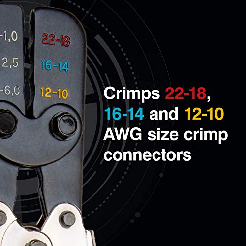 Master Appliance Professional Crimping Tool for Heat Shrink Wire Connectors - Ratcheting Wire Terminal Crimper for Multiple Gauge AWG Sizes (35084) Ratcheting Crimper