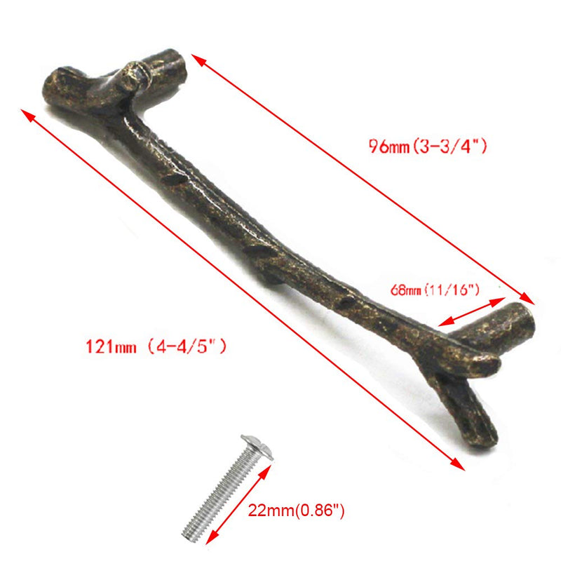 AchNau 10x Cabinet Handle Pulls Wardrobe Drawer Door Cupboard Knobs Twig Hole Center 3-3/4" Bronze 96 mm (3-3/4 in)