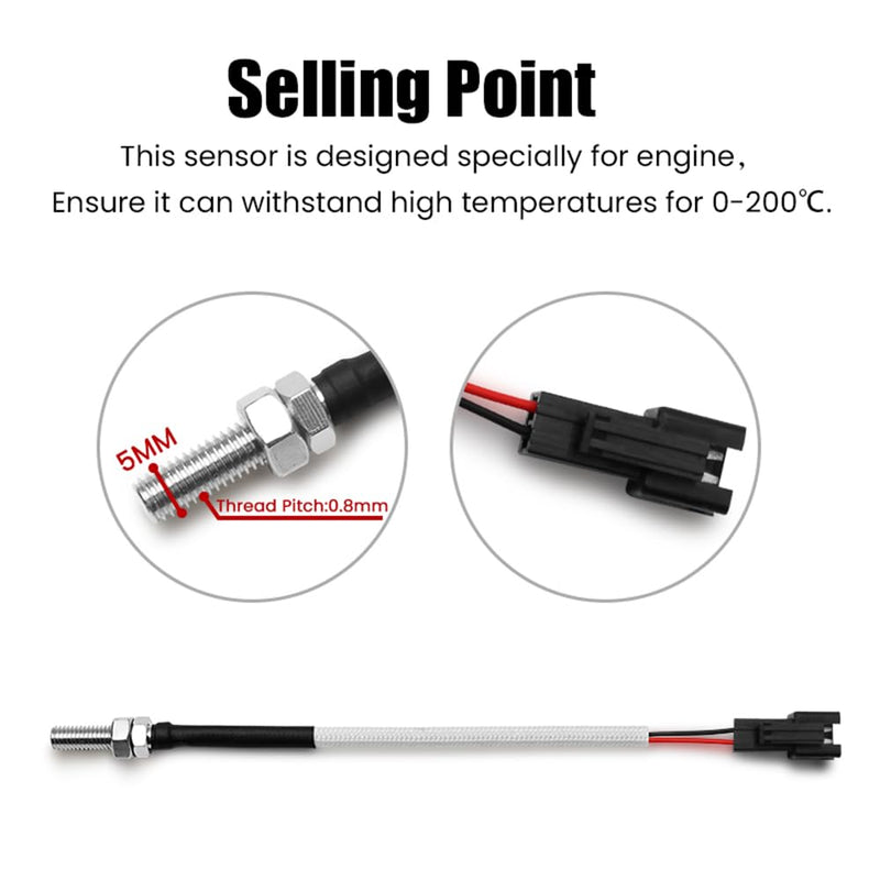 Motorcycle Engine Temperature Meter Fahrenheit, Over-Temperature Alert, Engine Temperature Gauge with Probe Sensor Adapter for Most Marine ATV Generator Lawn Tractor Motorcycle(Green,10mm Sensor) Green 10mm