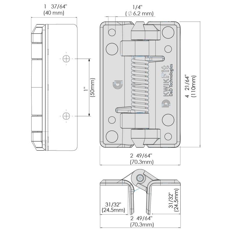 D&D Technologies KF3SPS KwikFit Polymer General Purpose Gate Hinge, for Self-Closing Gates up to 44 Pounds, Black, for Any Square Gate Frame and Post, 2 Count