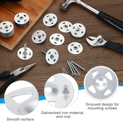 PATIKIL 32mm Insulation Washers, 150pcs Metal Insulation Washers Foam Board Fasteners Perforated Plaster Washers Galvanized Steel 1-1/4in for Foam Board Fixing Fastening Wall Ceiling 150