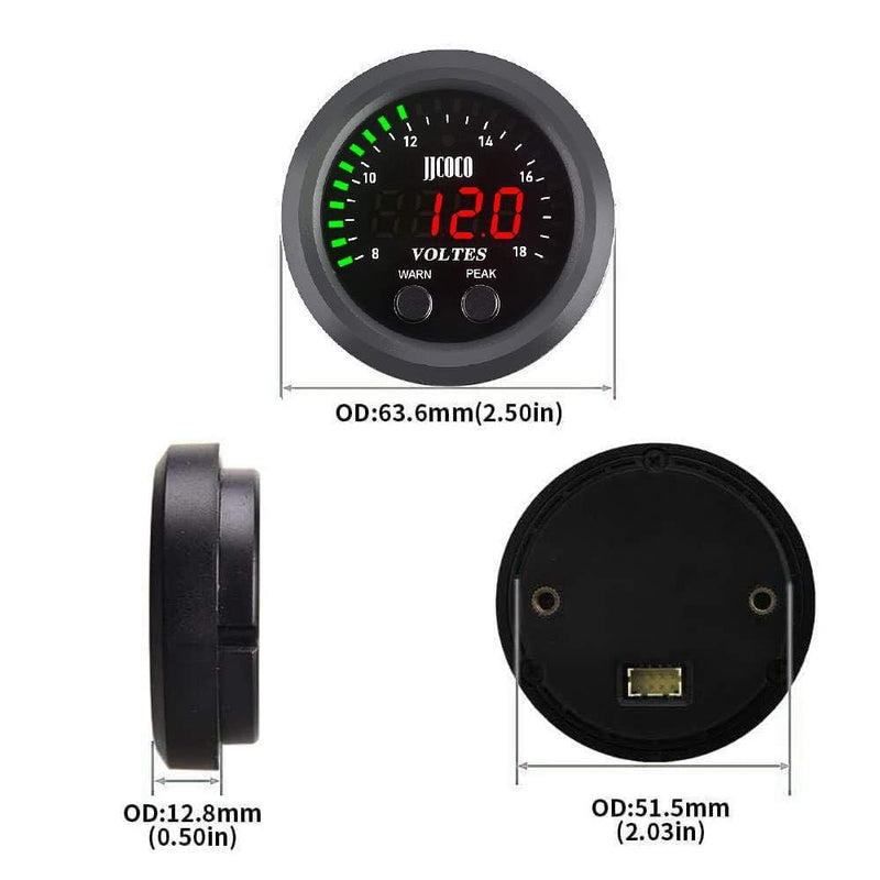 Universal Volt Gauge Voltage Meter Kit Car DC 12V Voltmeter Red Digital LED 2inches 52mm Digital Volt Voltage Gauge Compatible with Car Truck Vehicle Automotive