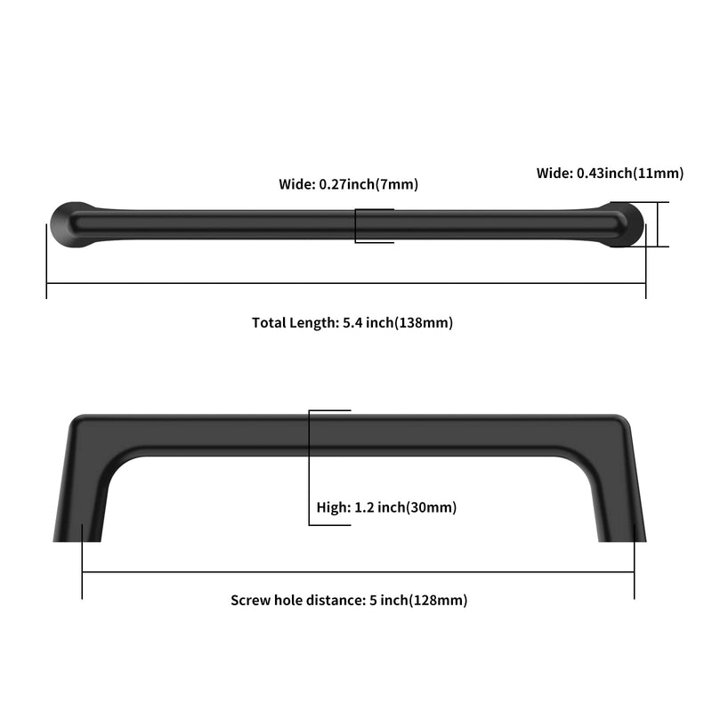 Asidrama 10 Pack 5 Inch(128mm) Matte Black Cabinet Pulls Cabinet Handles Cupboard Handles Kitchen Cabinet Hardware for Cupboard Drawer Pulls 5" Hole Center