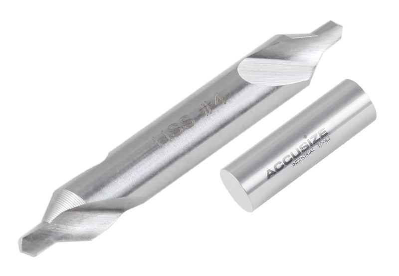 Accusize #4 HSS Center Drill, 0530-0400x10 | No.4, 5/16" x 1/8" x 2-1/8", 10 Pcs Pack, H.S.S. Center Drill Bits NO.4, 5/16" x 1/8" x 2-1/8", 10 pc