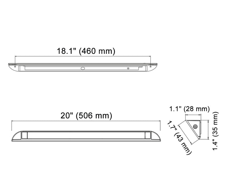 Raycharm 20" RV Camper LED Awning Porch Utility Light Fixture, 40° Down Angle Beam, 6000K Cool-White, 12V/24V DC, High Light-Output Low Ampere Draw, Aluminum Housing Black Finish, 2-Pack