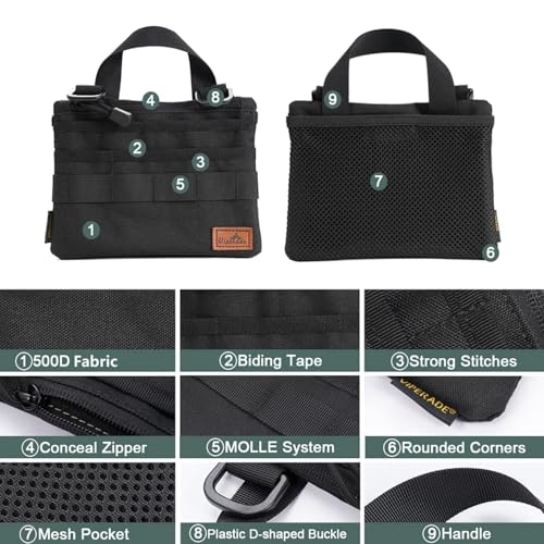 VIPERADE VE5 Slim EDC Pouch with 7 Pockets, Mens Pocket Organizer Multitool Pouch, Mini Crossbody Bag Messenger Shoulder Bag Black