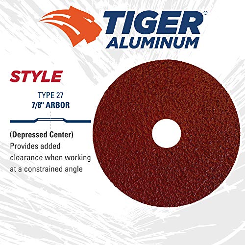 Weiler 60401 Tiger Aluminum Resin Fiber Sanding & Grinding Disc, 4-1/2" Diameter, 36 Grit, 7/8" Arbor Hole (Pack of 25)