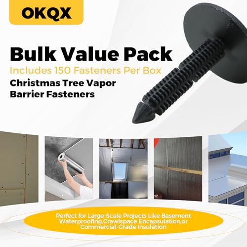150-Pack 1 3/8'' Christmas Tree Vapor Barrier Fasteners - Heavy-Duty Black Polyethylene Insulation Pins for Masonry Walls, Crawlspaces & Vapor Barriers Black 150 Pack