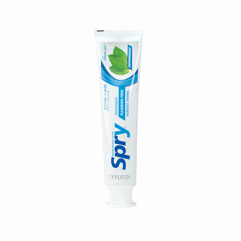 Spry Natural Xylitol Toothpaste 5oz for Adults and Kids - Fluoride Free, Gentle for Sensitive Teeth Whitening and Remineralizing, Breath Freshening, Mouth Moisturizing, Peppermint (Pack of 6)