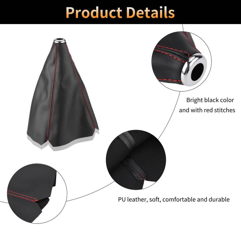 Shifter Boot Universal, PU Leather Shift Boot Retainer Stick Shift Sleeve Gear Shifter Boot Gear Gaiter Cover Black Bright Red Stitch
