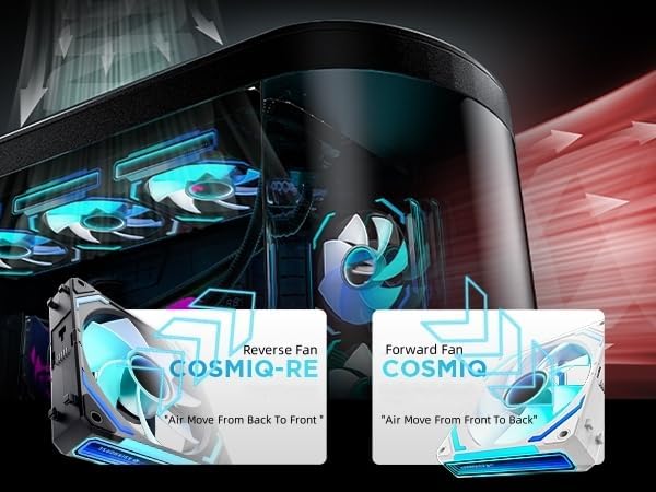 AsiaHorse COSMIQ 120mm Case Fan, Infinity Mirror FDB Reverse Fan with 5V 3-PIN Connector and Small Controller, 2000 RPM and 68.5CFM,Unit Daisy Chain PWM RGB PC Fans for Cases CPU Liquid Coolers, 3Pack Black-3-Packs