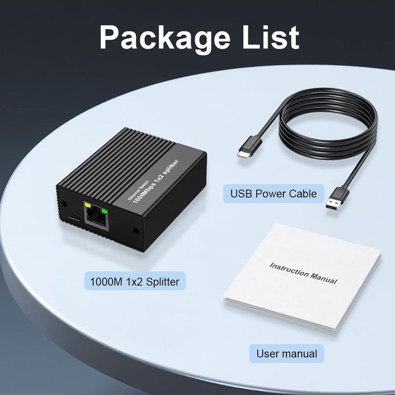 Ethernet Splitter 1 to 2 1000Mbps, Either Network Splitter with USB Power 1 in 2 Out Gigabit Dual LAN RJ45 Port Router Switch Work with Cat6/7/8 Cable [2 Devices Simultaneously Networking]